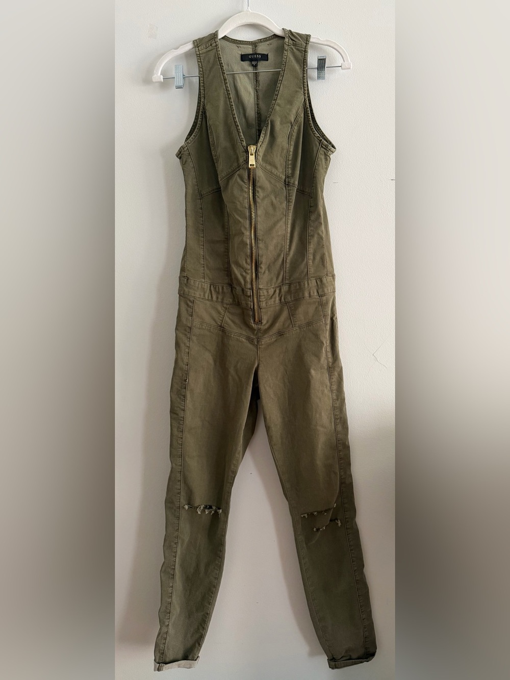 Guess Utility Zip-Front Olive Green Jumpsuit
